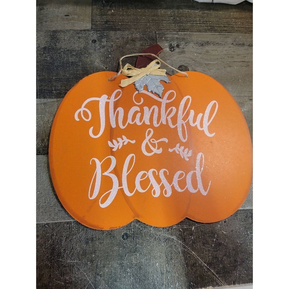 Thankful blessed pumpkin Leaf Harvest Thanksgiving sign decor‎